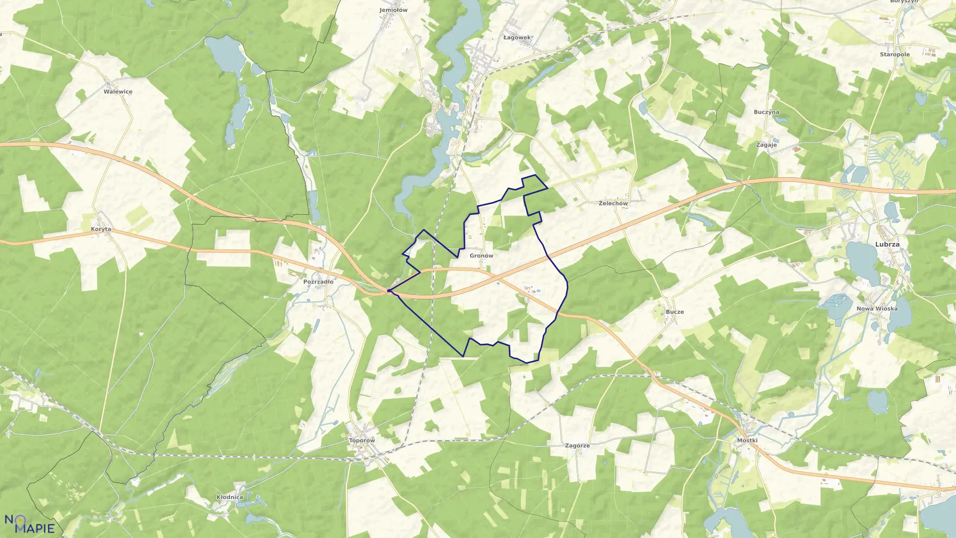 Mapa obrębu Gronów w gminie Łagów